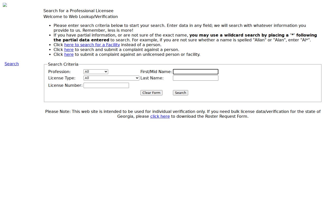 Albany people search with Georgia professional license verification