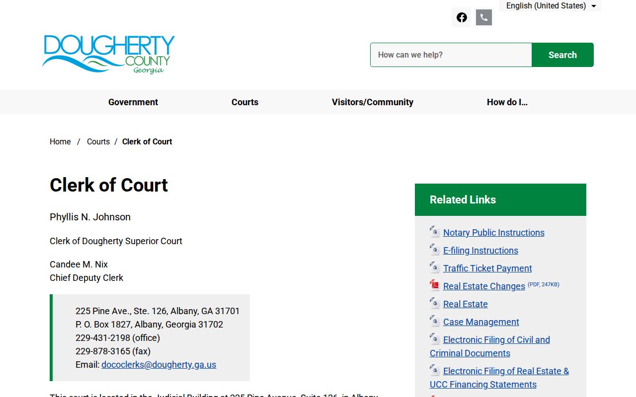 Albany public records contact page for the Dougherty Clerk