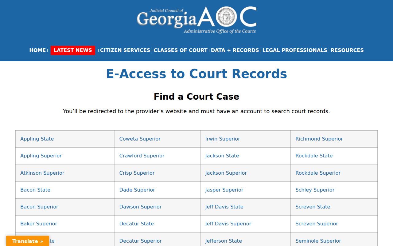 Albany public records listing in Georgia Courts E-Access