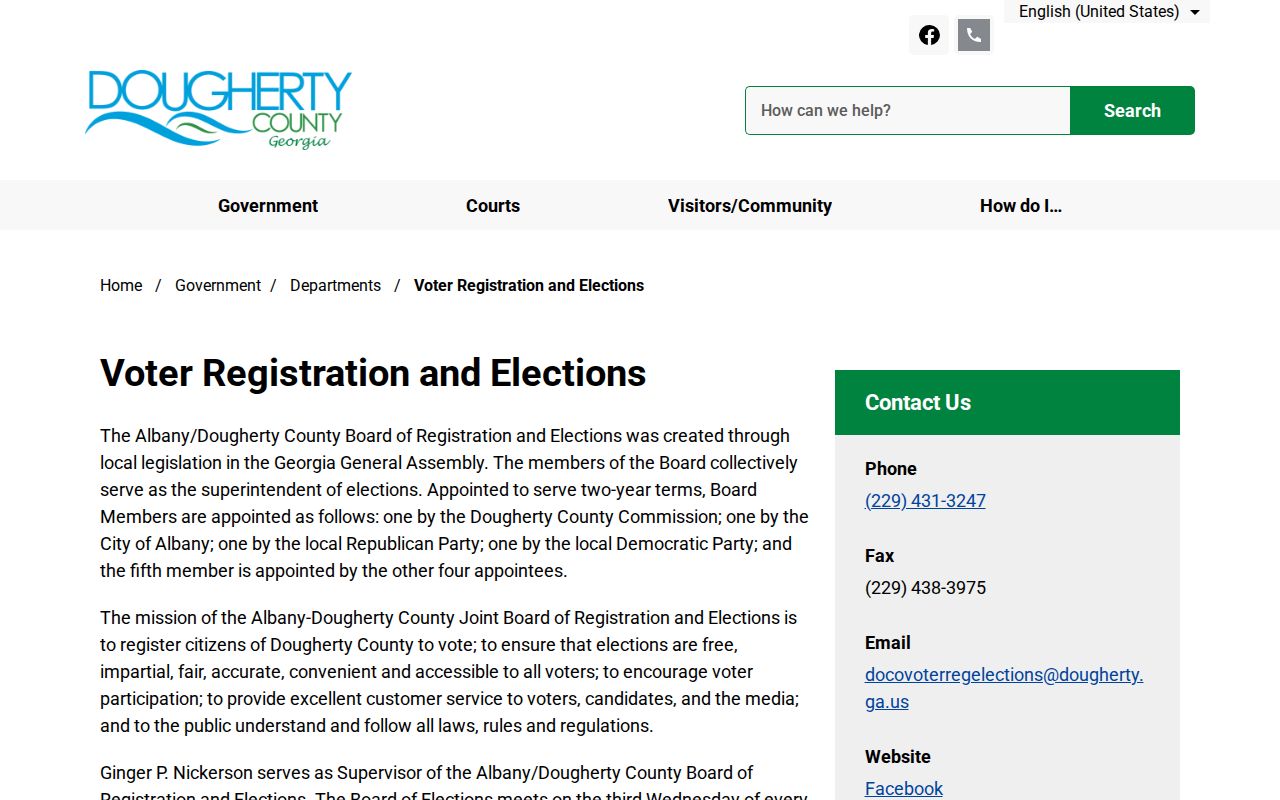 Albany voter records office page for Dougherty County elections