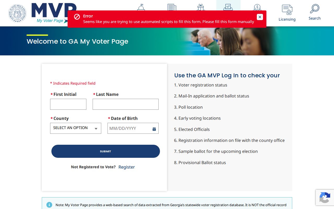 Albany voter registration search on Georgia My Voter Page